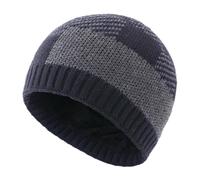 kosopse Haube Buben Winter Mütze, Karierte Strickmütze, Beanie-Mütze für Männer und Frauen, Ohrmütze, verdickte Outdoor-Mütze Mütze Warm (Navy, One Size)