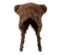 kosopse Männer Mütze für Damen, niedliches Bärenohr-Design, künstliches Kaninchenfell, Winddicht und warm, geeignet für und Winter Kinder Wintermütze (Khaki, One Size)