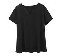 kosopse Rollkragen-T-Shirt für Herren, einfarbig, kurzärmelig, Baumwolle, Stehkragen, Knopf, V-Ausschnitt, Strandhemden, leichte T-Shirts für Herren, Schwarz , M