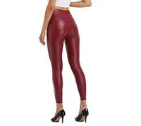 Kotii Damen-Leggings aus weichem Kunstleder mit hoher Taille, Fleece-Futter - 816red, Small Lange