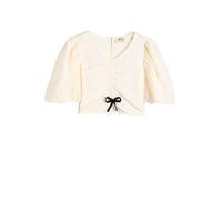 Koton Girls Blouse Front Shirred Short Puff Sleeve V Neck Viscose Fabric