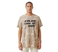 Koton Men Floral T-Shirt Slogan Printed Crew Neck Short Sleeved