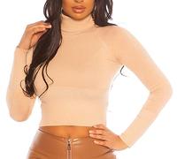 Koucla Basic Crop Rollkragen Pullover Pulli Sweater Rollkragenpullover Bauchfrei (Beige, M/L)