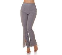 Koucla Business High Waist Schlupf Hose mit Bein-Schlitz und Deko Naht S/M
