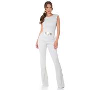 Koucla Business Long Schlag Jumpsuit Ärmellos mit Cutout und Deko Gürtel L