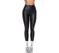 Koucla Business Thermo Leder Look High Waist Leggings mit Deko Knöpfe S/M, Schwarz