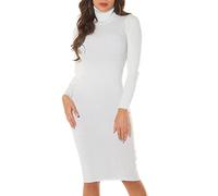 Koucla Business Turtle Neck Langarm Midi Rippstrick Kleid One Size (Einheitsgröße)
