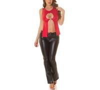 Koucla Clubtop Bauchfrei Rückenfrei Rundhals Top mit Cutout und Deko Kette One Size (Einheitsgröße)