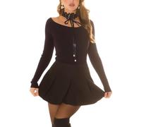 Koucla Damen Cold Shoulder Pullover Basic Langarm Pulli weiter Rundausschnitt mit Häkel Spitzen Kragen Choker Halsband One Size (Einheitsgröße)