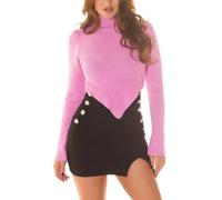 Koucla Damen Crop Turtle Neck Langarm Rippstrick Pullover Strickpullover Bauchfrei One Size (Einheitsgröße)