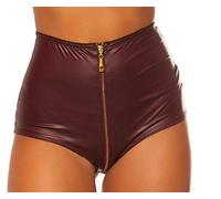 Koucla Damen Gogo Wetlook Hotpants mit Zip (Bordeaux, L)