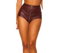 Koucla Damen Gogo Wetlook Hotpants mit Zip (Bordeaux, XL)