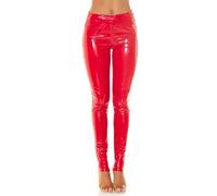 Koucla Damen Highwaist Skinny Hose Röhrenhose im Latex Look mit Schnürung S