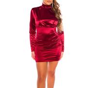 Koucla Damen Kleid Minikleid Party Satin Look Stehkragen gerafft (Bordeaux, l)