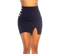 Koucla Damen Minirock High Waist Rock mit Schlitz und Deko-Knöpfen (Marine, S)