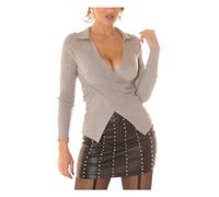 Koucla Damen Rippstrick V-Neck Pullover Langarm Strickpullover Longsleeve mit Kragen und Wickel-Effekt One Size (Einheitsgröße)