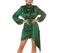 Koucla Damen Satin Minikleid Langarm Kleid Abendkleid mit Stehkragen One Size (Einheitsgröße)