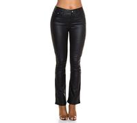 Koucla Damen Thermo Hose Wetlook Lederlook Kunstleder Optik Bootcut Jeans (Schwarz, 40)