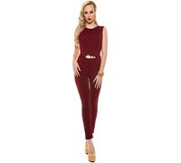 Koucla Eleganter Overall mit Goldschnalle in versch. Farben & Größen - Jumpsuit Rückenfrei (K6721) Bordeaux Gr. L