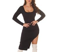 Koucla Feinripp Midi Asymmetrie Langarm Kleid One Size (Einheitsgröße)