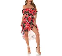 Koucla Flower Printed Vokuhila Latina Off Shoulder Kleid mit Gürtel One Size (Einheitsgröße)