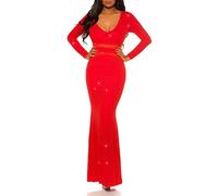 Koucla Glitter Silvester V-Neck Cocktail Kleid mit Mesh-Einsatz M