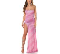 Koucla Glitter Streifen One Shoulder Bandeau Maxi Kleid mit Beinschlitz One Size (Einheitsgröße)