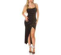 Koucla Glitzer Abendkleid Maxikleid Samt Look Cocktailkleid Trägerkleid Partykleid Drapiert mit Falten Wickel Effekt Soft Pads und Deko Strass One Size (Einheitsgröße)