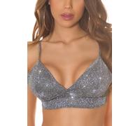 Koucla Glitzer Glitter Bustier Top Crop Top Bralette Trägertop Bauchfrei mit V-Neck V-Ausschnitt im Wickellook One Size (Einheitsgröße)