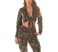 Koucla Glossy Kunstleder V-Neck Crop Blusen Top zum Binden One Size (Einheitsgröße)