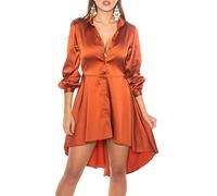 Koucla High-Low Damen Kleid Party Seidenlook Minikleid (Bronze, S)