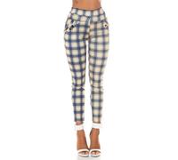 Koucla High Waist Business Röhren Karo Stoffhose mit Deko Riegel M/L