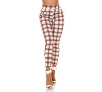 Koucla High Waist Business Röhren Karo Stoffhose mit Deko Riegel XL/XXL