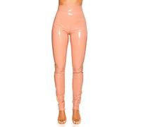 Koucla Highwaist Hose Wetlook Lederlook Lack Optik Damen Hose mit Zips (Altrosa, XL)