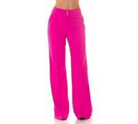 Koucla Highwaist Stoffhose Marlene Business Hose mit weitem Bein Schlaghose Bügelfalte und Krempel L