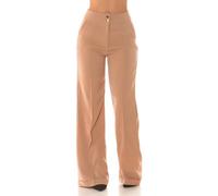 Koucla Highwaist Stoffhose Marlene Business Hose mit weitem Bein Schlaghose Bügelfalte und Krempel M