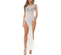 Koucla Hot Cover-up Kleid Maxikleid Transparent Ärmellos mit Bein-Cutouts und Glitzer Glitter Effekt L