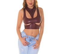 Koucla Hot Wet Look Gogo Turtle Neck Crop Top mit Cutouts One Size (Einheitsgröße)