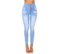 Koucla Jeans High Waist Damen Skinny Jeans Jeanshose Corsage Look (40, Hellblau)