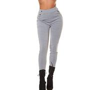 Koucla Karo Printed Skinny High Waist Leggings Hose mit Deko Knöpfe XL/XXL