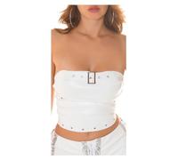 Koucla Kunstleder Bandeau Crop Top Bauchfrei Bandeautop im Lederlook mit Deko Schnalle Ösen und Zipper Reißverschluss XL