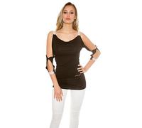 Koucla Langarmshirt mit Ärmel offen - Damen Partytop Strass-Look Farbauswahl 34-38 (M, Schwarz)