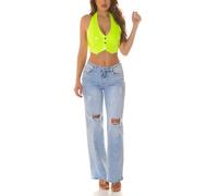 Koucla Latex Look Neckholder Crop Bauchfrei Top V-Neck Partytop mit Knöpfe M