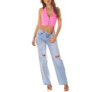 Koucla Latex Look Neckholder Crop Bauchfrei Top V-Neck Partytop mit Knöpfe XL