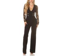 Koucla Musthave Cocktail V-Neck Long Overall Cocktail Maxi Jumpsuit mit Spitze Deko Knöpfe und Bootcut One Size (Einheitsgröße)