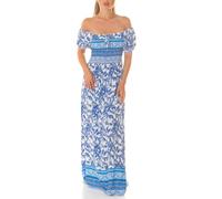 Koucla Off Shoulder Carmen Maxikleid Bodenlang Sommer Off Shoulder Kleid mit Fantasy Ornament Paisley Muster Print S/M