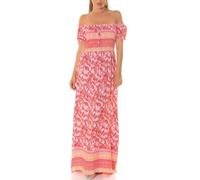 Koucla Off Shoulder Carmen Maxikleid Bodenlang Sommer Off Shoulder Kleid mit Fantasy Ornament Paisley Muster Print L/XL