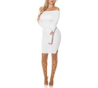 Koucla Off Shoulder Cocktailkleid Strickkleid Carmen Langarm Minikleid Rippstrick Kleid mit breitem Umlege-Kragen One Size (Einheitsgröße)