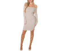 Koucla Off Shoulder Cocktailkleid Strickkleid Carmen Langarm Minikleid Rippstrick Kleid mit breitem Umlege-Kragen One Size (Einheitsgröße)