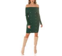 Koucla Off Shoulder Feinstrick Midikleid Langarm Kleid Knielang mit Carmen-Ausschnitt und Deko Knöpfe One Size (Einheitsgröße)